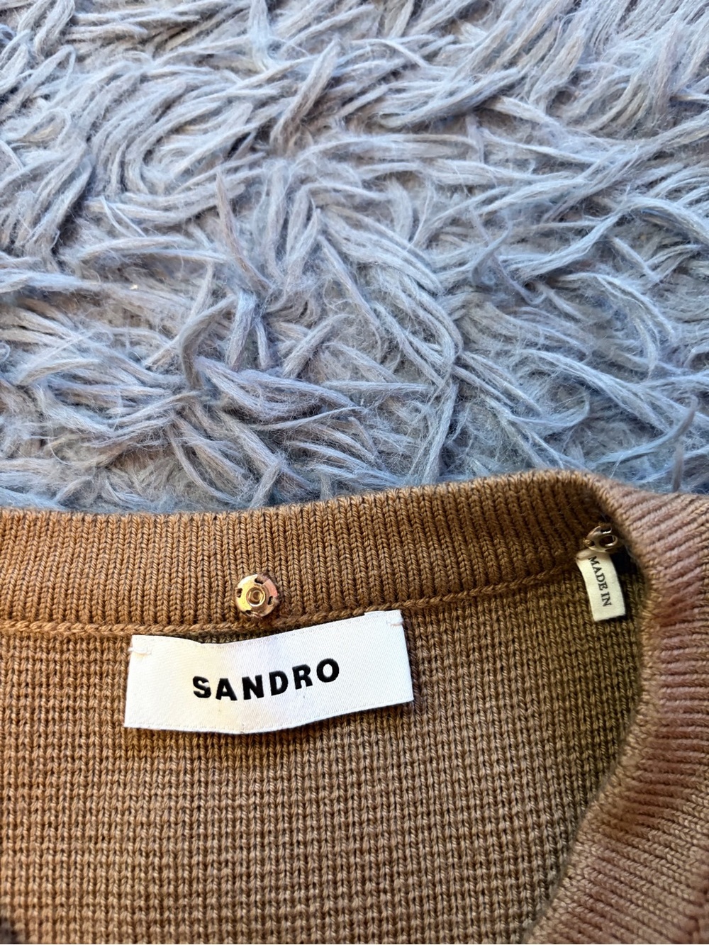 Sandro Light Brown Crewneck Button-Front Wool Cardigan Size M - Picture 4 of 8